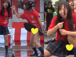 ダンス部JKさん、お祭りイベントで黒パン履き忘れて生パンチラww(【Box限定販売からpick up】a)の画像