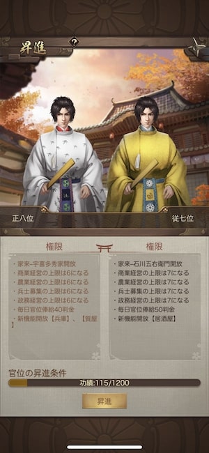 成り上がり華と武の戦国　昇進ページ