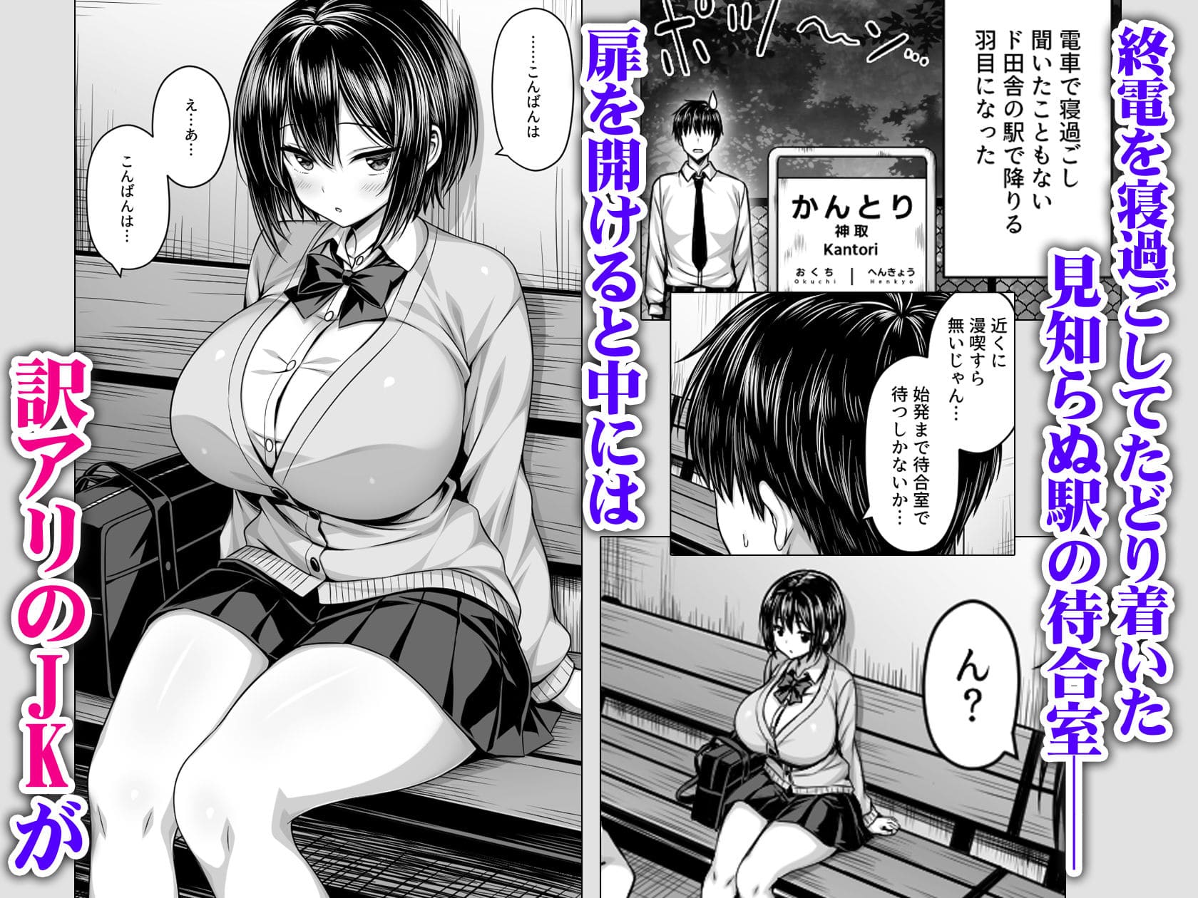 深夜の無人駅で巨乳家出JK拾った サンプル画像1